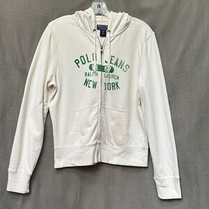 Ralph Lauren Polo Jeans Company Cream Zip-Up with Green Print Size Large